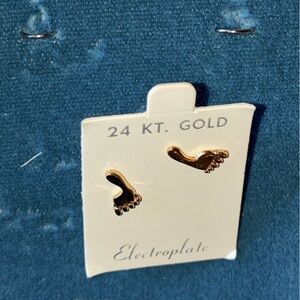24 KT Gold Footprint Stud Earrings - Blue Display
